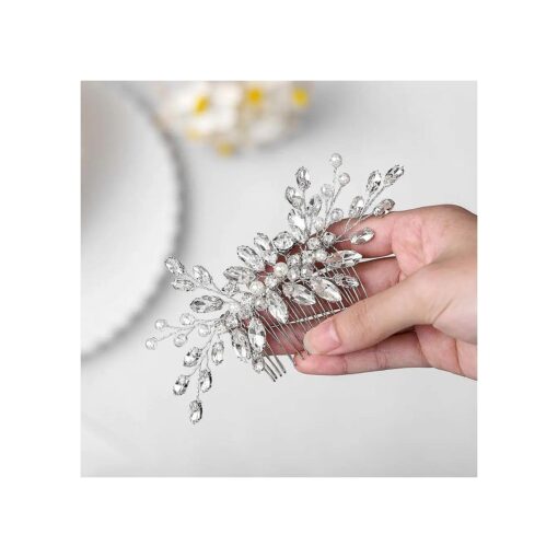 Catery Wedding Hair Comb Pearl Side Combs Rhinestones Hair Jewelry Crystal Hair Pieces Decorative Bridal Hair Accessories for Women and Girls ( SILVER )