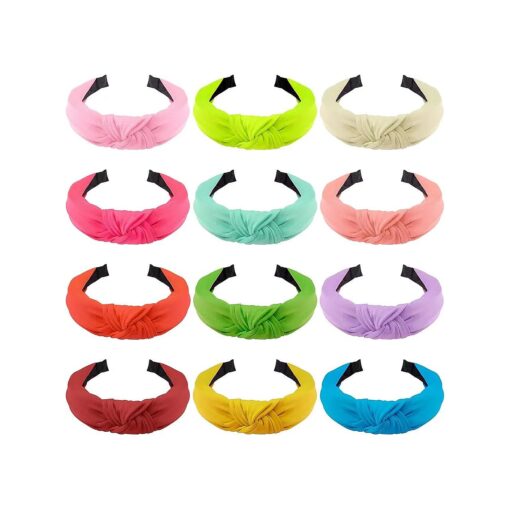 SIQUK 12 Pieces Knotted Headbands for Women Hair Turband Knot Headband Fashion Top Knot Headbands Colorful Knotted Fabric Headband, 12 Colors