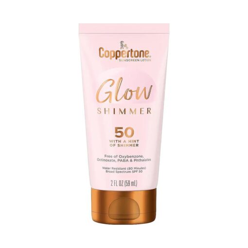 Glow with Shimmer Sunscreen Lotion SPF 50, Water Resistant Sunscreen, Broad Spectrum SPF 50 Sunscreen Travel Size, 2 Fl Oz Bottle