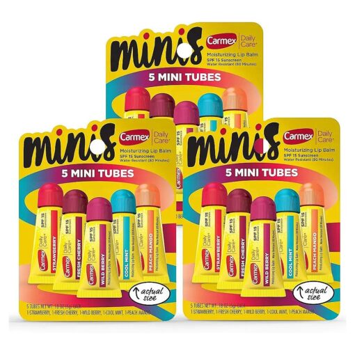 Carmex Daily Care Minis Moisturizing Lip Balm Tubes, SPF 15, Multi-Flavor Lip Balm Pack, 15 Count ( 3 Packs of 5 )