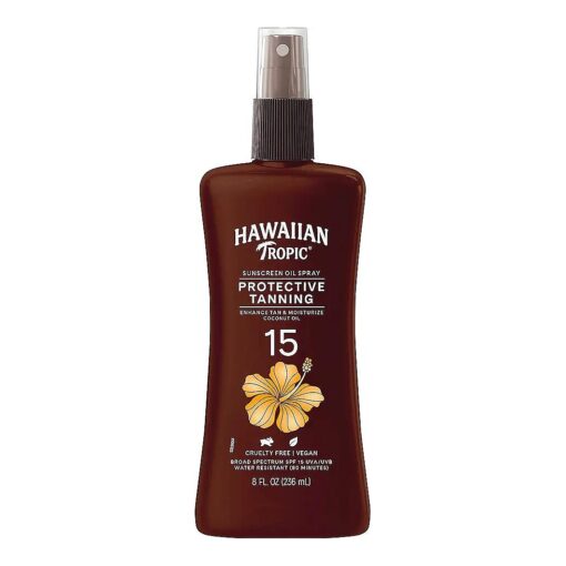 Protective Tanning Oil Spray Sunscreen SPF 15, 8oz | Tanning Sunscreen, Tanning Oil with SPF, Moisturizing Body Oil, Hawaiian Tropic Oil, Oxybenzone Free Outdoor Tanning Oil, 8oz