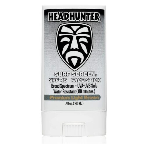 Headhunter Sunscreen Face Stick SPF 45, Waterproof Surf Sunblock for Waterman, Water-Resistant Facial Sunscreen for Ultra-Sport Protection and Solar Defense ( 80 min ), Tinted Light Brown ( 1 pack )