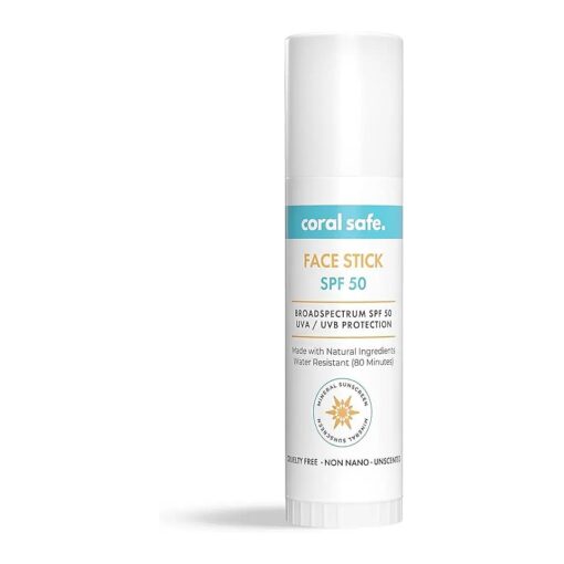 Reef Safe Sunscreen SPF 50 Facestick - Biodegradable, Hawaii & Mexico Approve, Zinc, Vitamin E, Oxybenzone & Octinoxate Free, Water Resistant, Natural Ingredients, Made in USA by Coral Safe