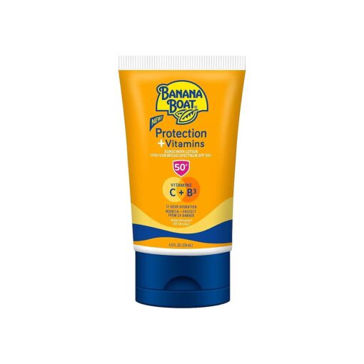 Banana Boat Protection + Vitamins Sunscreen Lotion SPF 50 | Moisturizing Sunscreen with Vitamin C & Niacinamide | Banana Boat Sunscreen Lotion, Vitamin B3 & Vitamin C Sunscreen, 4.5 oz ( Pack of 12 )