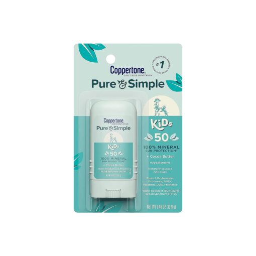 Pure and Simple Sunscreen Stick SPF 50, Zinc Oxide Mineral Sunscreen Stick for Kids, Tear Free, Water Resistant, Broad Spectrum, 0.49 Oz Stick