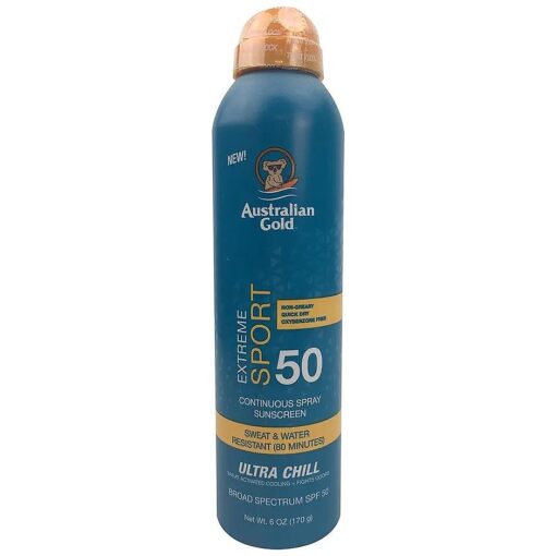 Australian Gold Extreme Sport Continuous Spray Sunscreen SPF 50 ( Broad Spectrum/Sweat & Water Resistant/Non-Greasy/Oxybenzone Free/Cruelty Free ), Sport - New, Coastal Breeze, 6 Oz