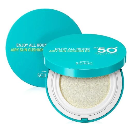 SCINIC Enjoy All Round Airy Sun Cushion EX SPF50+PA++++0.88oz ( 25g ) | Cooling UV Protection & Natural Tone-up From Face To Body For All Family Members | Korean Skincare