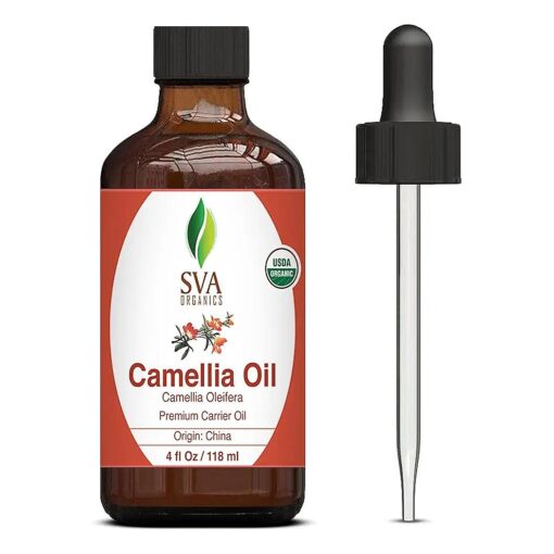 SVA Camellia Oil 4oz ( 118 ml ) Premium Carrier Oil With Dropper For Skin Care, Hair Care, Nail Care, Scalp Massage & Cosmetics