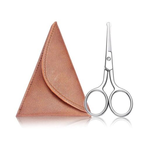 Nose Hair Scissors, 3.6inch Stainless Steel Rounded Tip Small Shears Safety Beauty Trimming Kit for Facial Ear Grooming with PU Case