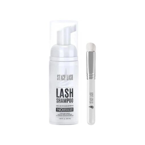 STACY LASH Eyelash Extension Shampoo + Brush / 1.69 fl.oz / 50ml / Eyelid Foaming Cleanser/Wash for Extensions & Natural Lashes/Safe Makeup Remover/Supplies for Professional & Home Use