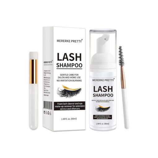 Eyelash Extension Shampoo 50 ml + Brush - Eyelid Foaming Cleanser - Sensitive Paraben & Sulfate Free - Eyelash Wash and Lash Bath for Extensions - Salon Use and Home Care