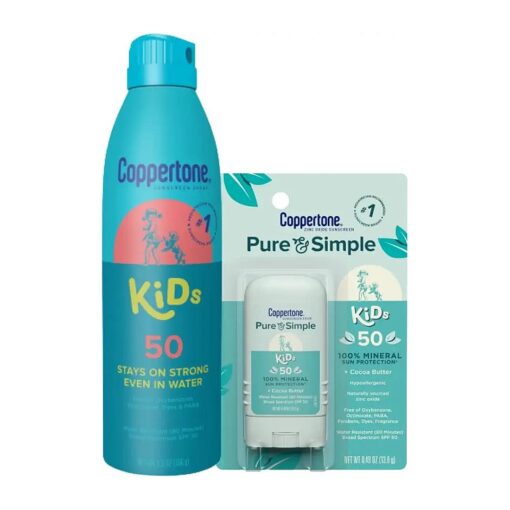 Kids Sunscreen Spray SPF 50 + Pure and Simple Kids Sunscreen Stick SPF 50 Bundle, Zinc Oxide Mineral Sunscreen ( 5.5 Oz Spray + 0.49 Oz Stick )