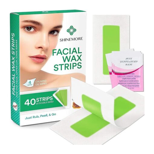 Facial Wax Strips, Hypoallergenic for All Skin Types - Wax strips for hair removal - Gentle and Fast-Working for Face, Eyebrow, Upper Lip, and Chin ( 40 Women Wax Strips + 4 Calming Oil Wipes )