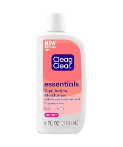 Clean & Clear Essentials Dual Action Oil-Free Facial Moisturizer, Salicylic Acid Acne Treatment with Pro-Vitamin B5 Moisturizes While Treating Acne & Helping to Prevent Pimples, 4 fl, Oz ( Pack of 3 )