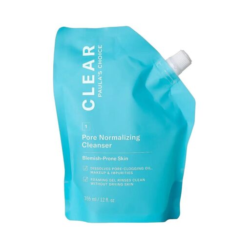 Paula 's Choice CLEAR Pore Normalizing Cleanser Refill Pouch, Salicylic Acid Daily Face Wash for Acne, Blackheads, Large Pores & Redness, 12 Fl Oz