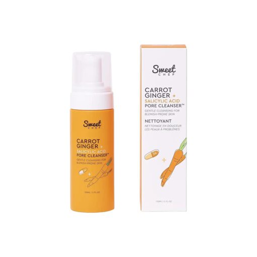 Sweet Chef Carrot Ginger + Salicylic Acid Pore Cleanser - Foaming Face Wash and Gentle Cleanser for Blemish Prone Skin - Brightening Ginger, Pore Minimizer Carrot and Exfoliating Face Wash ( 5 fl oz )