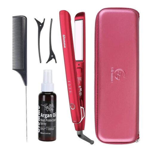 Professional Salon Hair Straightener Heat Protector for Hair Styling : 2 in 1 Tourmaline Ceramic Flat Iron for All Hair Types Adjustable Temperature High Heat - Pink