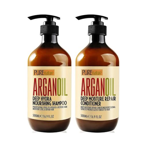 Argan Oil Shampoo and Conditioner Set - Moisturizing Sulfate Free Moroccan Care with Keratin - For Curly, Straight, Dry and Damaged Hair - Hydrating, Anti Frizz Salon Technology