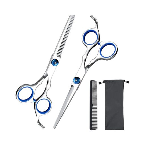 Hair Cutting Scissors Shears Set, ekuci Professional Home Haircutting Scissors Thinning Shears Kit with Free Comb and Storage Bag for Men Women Home Salon Barber Cut Kit ( Silver )