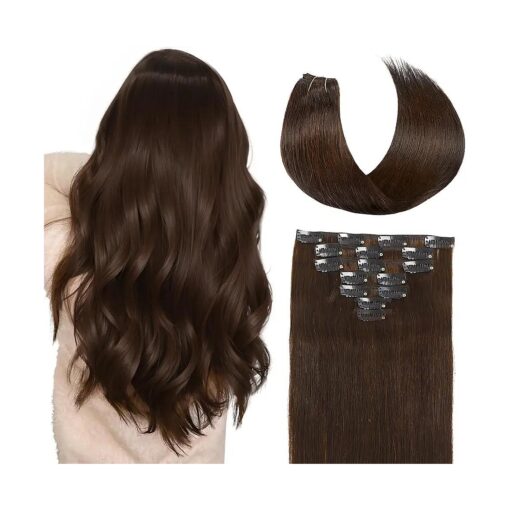 Clip in Hair Extensions Real Human Hair,16 Inch 70g 7 Pcs # 2 Dark Brown Clip in Human Hair Extensions, Natural Straight Double Weft Clip ins