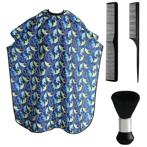 Kids Haircut Cape and Neck Duster Brush Hair Comb Set Professional Barber Hairbrush and Children Dolphin Hairdresser Apron with Adjustable Snap Closure Extra Long Cape 47x39 inch