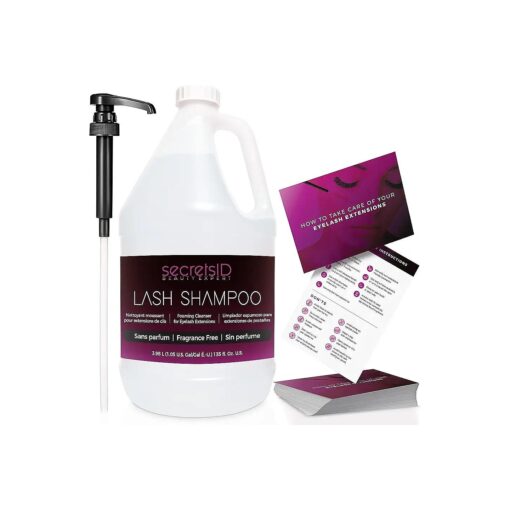 Lash Shampoo Bulk for Professional Lash Extension | 1 Gallon with 50 Lash Aftercare Cards | Eyelid Foaming Cleanser | Salon Lash Cleanser and Makeup Remover ( Fragrance-Free )