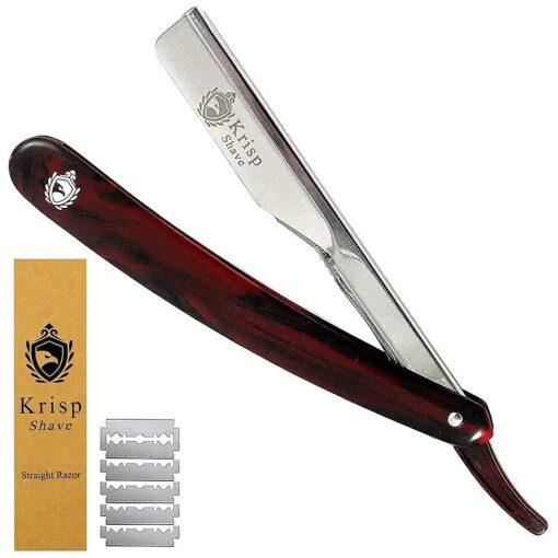 Krisp Beauty Professional Classic Straight Edge Barber Razor For Close Shaving - Salon Quality Manual Men 's Beard Cut Throat Shavette With 10 Shaving Blades