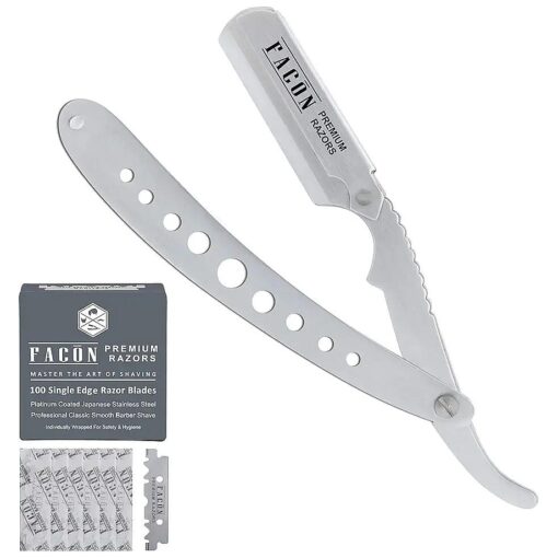 100 BLADES + Facon Classic Professional Straight Edge Barber Razor - Salon Quality Cut Throat Shavette