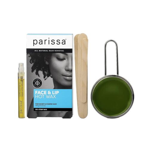 Parissa No-Strip Face & Lip Hot Wax Kit for Short & Coarse Hair Removal At-Home Waxing Kit on Face, Chin, and Upper Lip, Blue