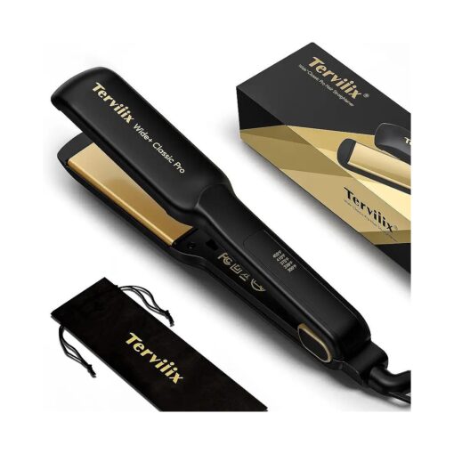 Terviiix 1.5" Wide Flat Iron Hair Straightener, Tourmaline Ceramic Straightening Irons for Thick Hair, 50 % Faster Styling, 450degF Salon High Heat for Smooth & Silky Results, Dual Voltage, Auto Off