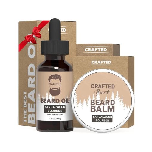 Beard Oil and Beard Balm - Softer, Smoother, Moisturized Beard - Beard Care Kit for Men - Gift for Men - Stocking Stuffer for Men - Gifts for Men ( Sandalwood Bourbon )