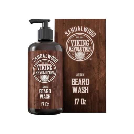 Viking Revolution Beard Wash Shampoo w/Argan & Jojoba Oils - Softens & Strengthens - Sandalwood Scent - Beard Shampoo w/Beard Oil ( 17 oz Shampoo )