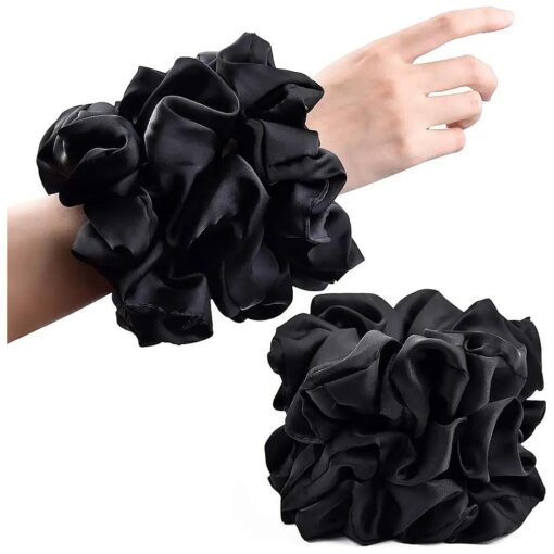 CEELGON Black Big Real Silk Scrunchies for Women 6.3Inches Large Scrunchie Satin Oversized Silk Thick Elastic Hair Ties Jumbo Hair Scrunchies 6 Pack ( Black )