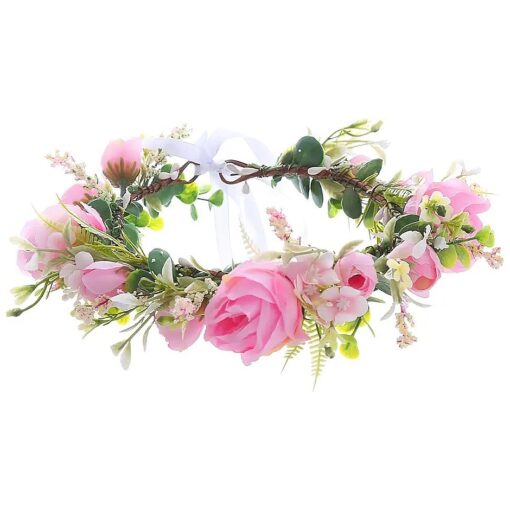 Vivivalue Fairy Flower Crown Headband Elf Floral Headpiece for Women Girls Woodland Forest Elven Circlet Renaissance Halloween Wedding Bridal Cosplay Prom Photo Props Pink