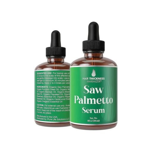 Saw Palmetto Oil For Hair Growth with Rosemary Oil, Peppermint Oil, Pumpkin Seed Oil, Vegan Thickening, Moisturizing, Strengthening Serum For Women, Men, Scalp Treatment For Weak, Dry, Frizzy Hair 1oz