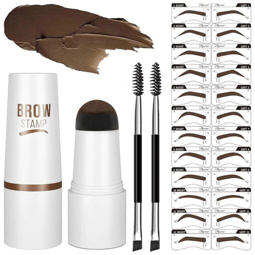 CENTSTAR Eyebrow Stamp Stencil Kit - Natural Brow Stamp Pomade With 24Pcs Reusable Thin & Thick Eyebrow Stencils - Long-Lasting Waterproof for Natural Look ( Dark Brown )