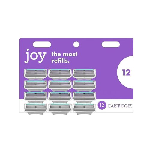 joy Womens Razor Blade Refills, 12 Count, Purple, Lubrastrip to Help Avoid Skin Irritation