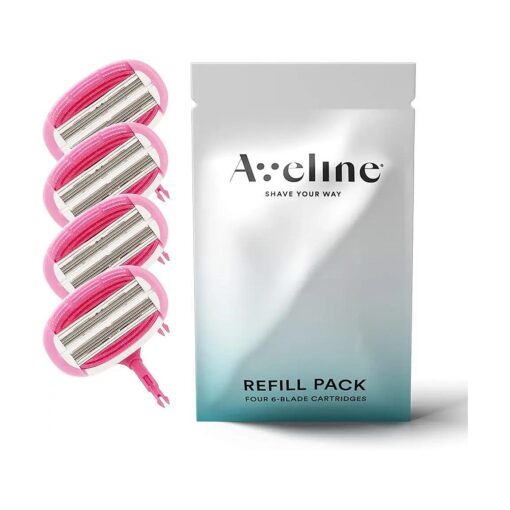 Aveline Smooth Razor Blade Refill 6-Blade Cartridges for Close Shave without Tugging, Pulling, Redness, or Razor Burns - for Sensistive Skin ( 4 Refills )