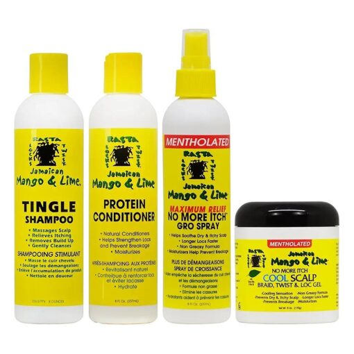 Jamaican Mango & Lime Cooling Scalp Care 4-piece `` Set" ( Shampoo, Conditioner, Maximum Relief Spray 8 oz, Cool Scalp Braid and Twist & Loc Gel )