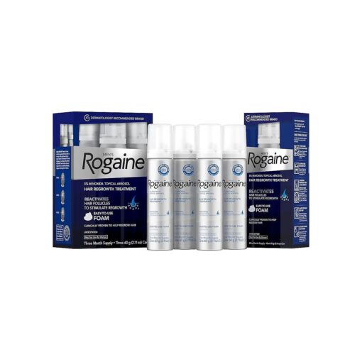 Rogaine Men 's 5 % Minoxidil Foam for Hair Regrowth, Topical Hair Loss Treatment to Regrow Fuller, Thicker Hair, Unscented, 4-Month Supply, 4 x 2.11 oz