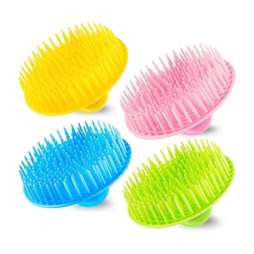 4Pack Hair Scalp Exfoliator Brush Dandruff Cleaning Brush, Flexible Scalp Massager Brush, Shower Scalp Shampoo Brush for Home, Office, Travel and Pets ( Flexible Blue/Pink/Orange/Green )