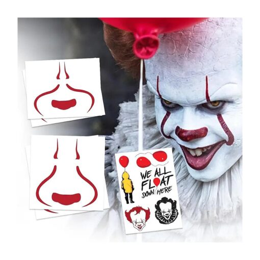 FashionTats Scary Clown Temporary Tattoos | 5-Pack | Bonus `` It" Tattoos | Halloween Costume Ideas | Skin Safe | MADE IN THE USA | Removable