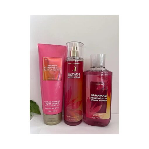 Bath and Body Works Bahamas Passionfruit & Banana Flower 3 Piece Set Shower Gel, Body Cream, Fine Fragrance Mist