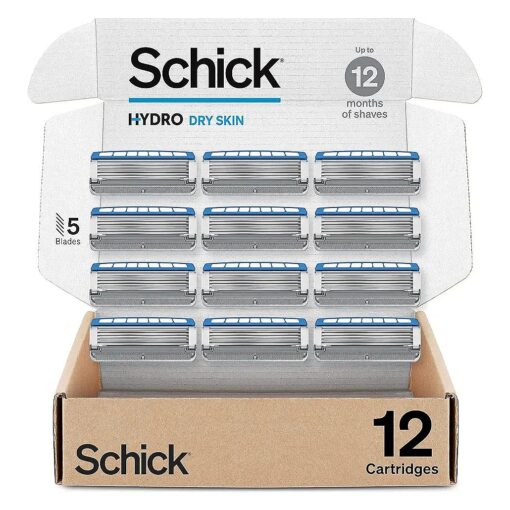 Schick Hydro Dry Skin Razor Refills, 12ct | Razor Blades Refills, Razor Blades for Men, Shaving Blades for Men, Hydro Razor Blades Refill, 5 Blade Razor Men, 12 Refills