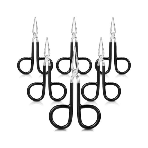 6 Pieces Tweezers Scissor Handle Straight Tip Scissor Shaped Eyebrows Tweezers for Hair Plucker Remover Facial Hair Eyebrows Care ( Black )