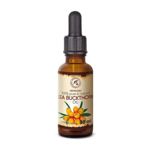 Sea Buckthorn Oil 1.0 Fl Oz - 30ml - with Dropper - Cold Pressed - Hippophae Rhamnoides Oil - 100 % Pure & Natural - for Face - Hair - Skin Care - Oils for Beauty & Health - Glass Bottle