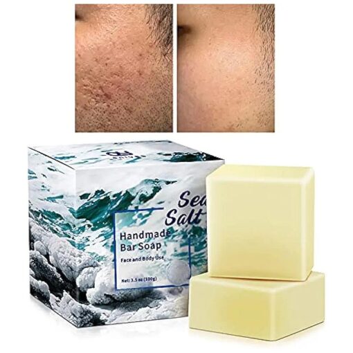 2 PK Sea Salt Soap 3.5 Oz Each, Exfoliating Acne Deeply Clean Problem Skin, Natural Goat 's Milk, All Skin Types, Face Wash Body Wash Skincare, Women Men Gift