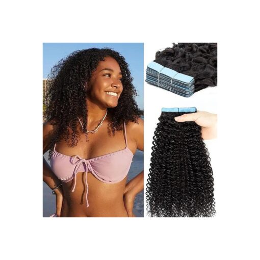 Urbeauty Tape in Hair Extensions Human Hair Black Women 40 Pcs Seamless Kinky Curly Tape on Hair Extensions with Invisible Tape Attached Semi Permanent Tape on Natural Hair