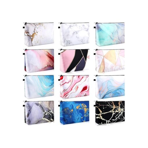 Sanwuta 12 Pieces Cosmetic Bags Makeup Bags Printed Roomy Toiletry Bag Waterproof Beauty Bag Organizer Pouches with Zipper Makeup Accessories for Women Girls ( Marble Style )