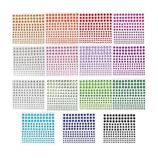 2475 Pcs Self Adhesive Rhinestone Stickers for Face Nail Eyes Decor,4 Size 15 Color Bling Sticky Gems for Body Makeup, Stick on Acrylic Jewels for CraftCard Decorations